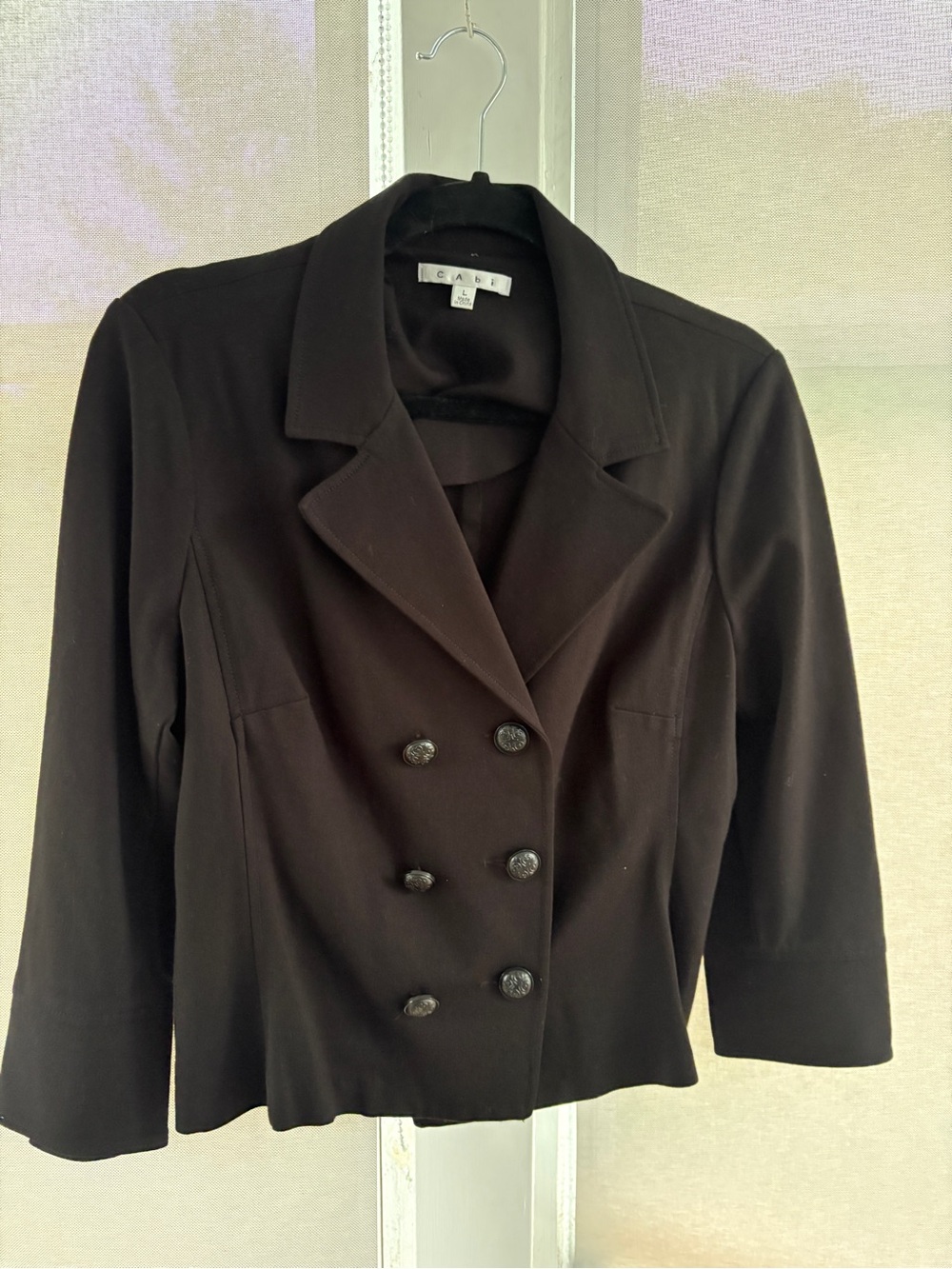 CAbi Double-Breasted Black Cropped Blazer Jacket